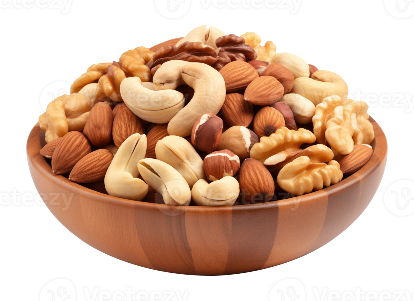 Different Nuts on Bowl Isolated on Transparent Background png