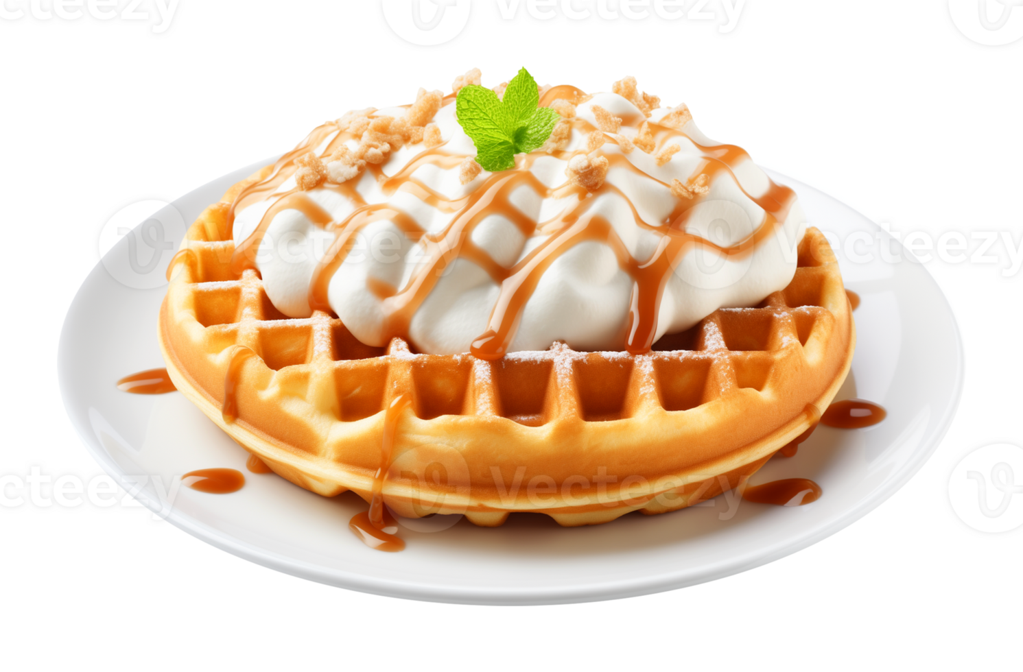 Waffle With Frosting Icing on Plate Isolated on Transparent Background png