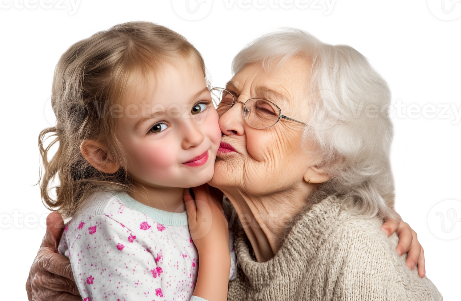 Grandmother Kissing Girl Kid Grandchild Isolated on Transparent Background png