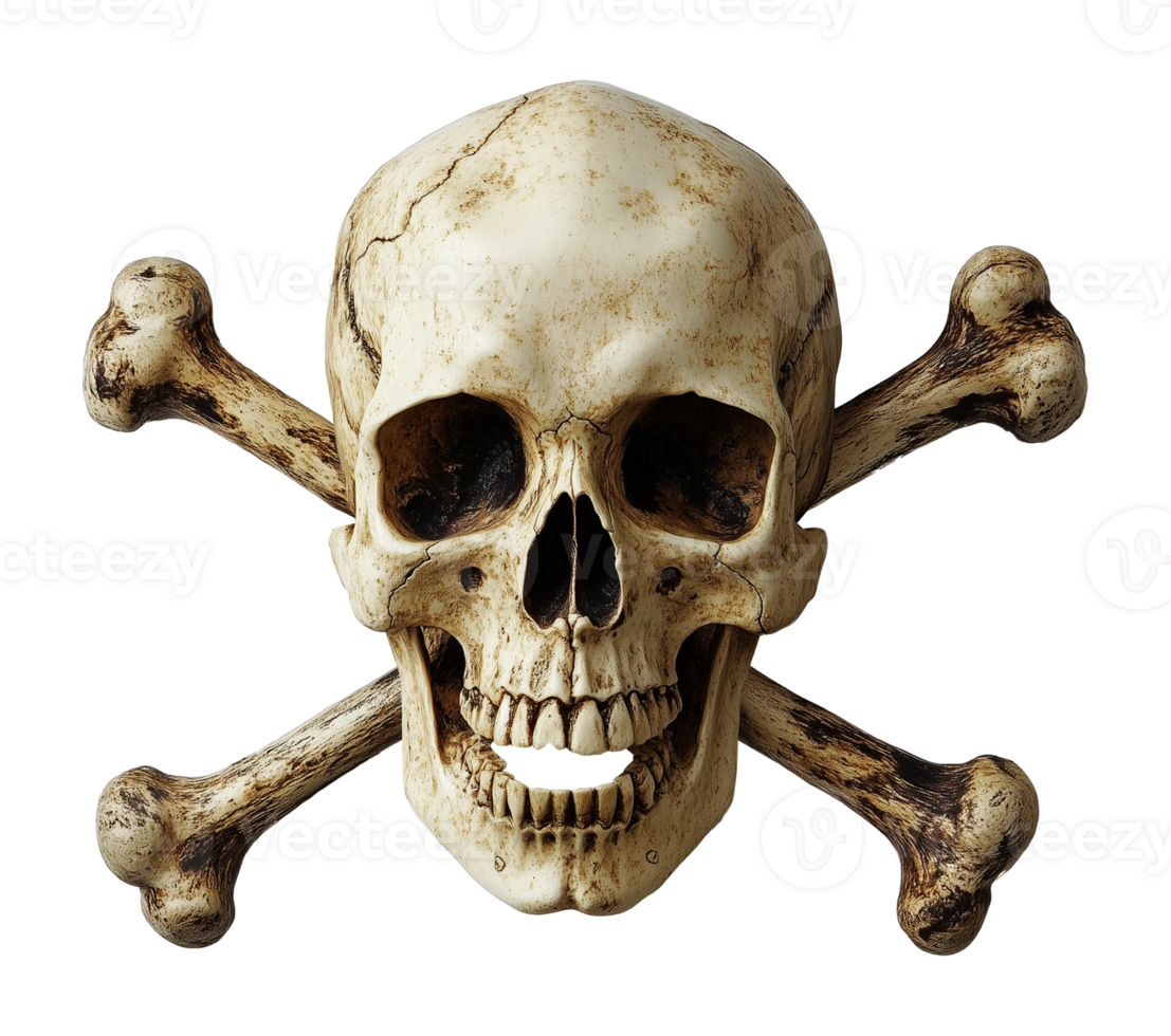Smiling Skull and Crossbones Isolated on Transparent Background png