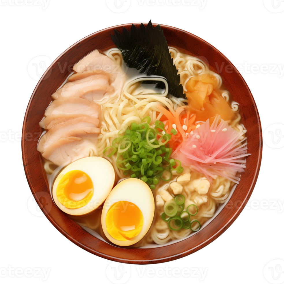 Japanese Ramen Top View Isolated on Transparent Background png