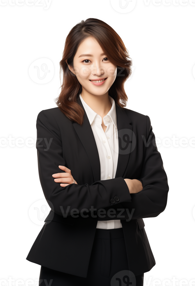Happy Asian Businesswoman Crossed Arms Isolated on Transparent Background png