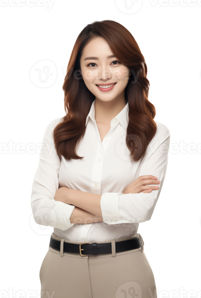 Pretty Asian Businesswoman Crossed Arms Isolated on Transparent Background png