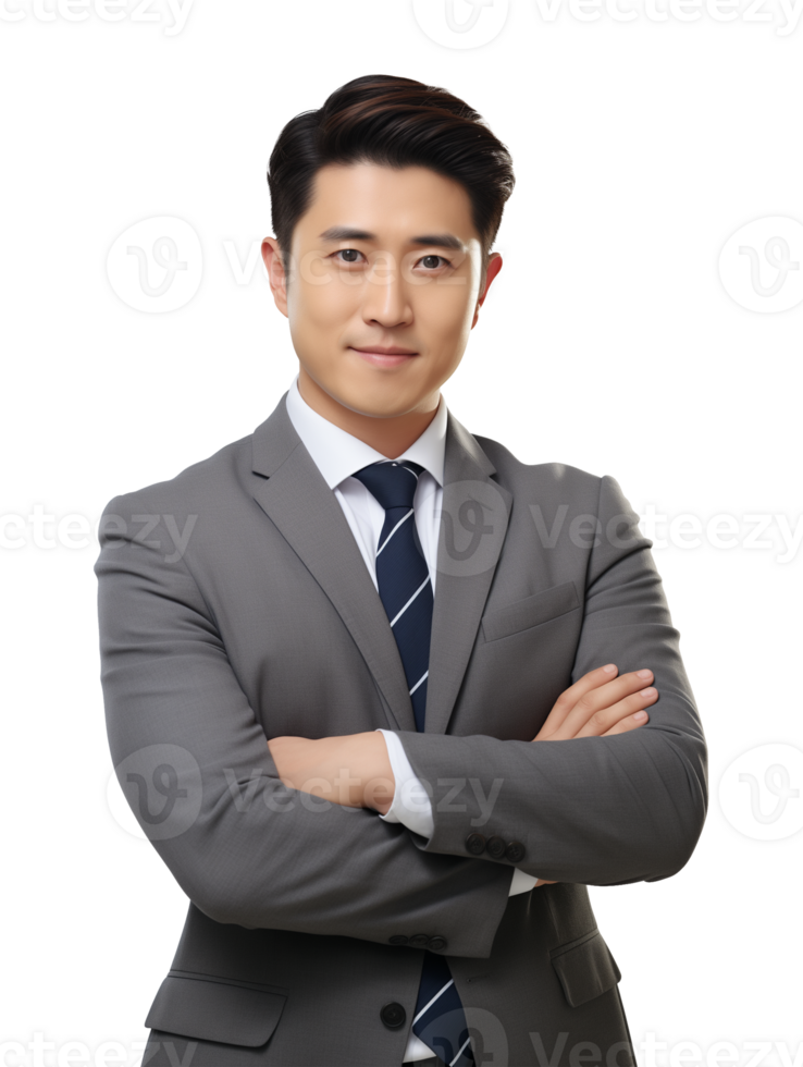 Asian Businessman Crossed Arms Isolated on Transparent Background png