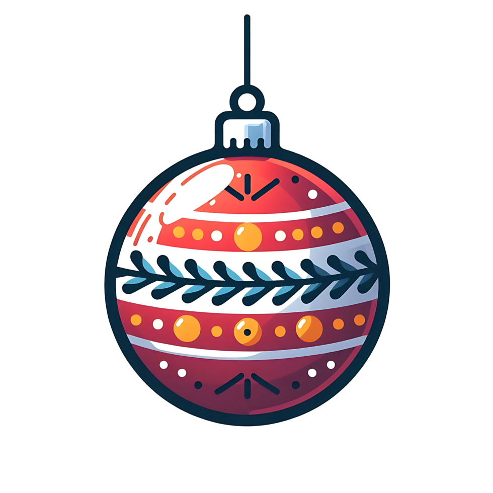 Realistic Beautiful Christmas Red White Ball with Pendant Rope png