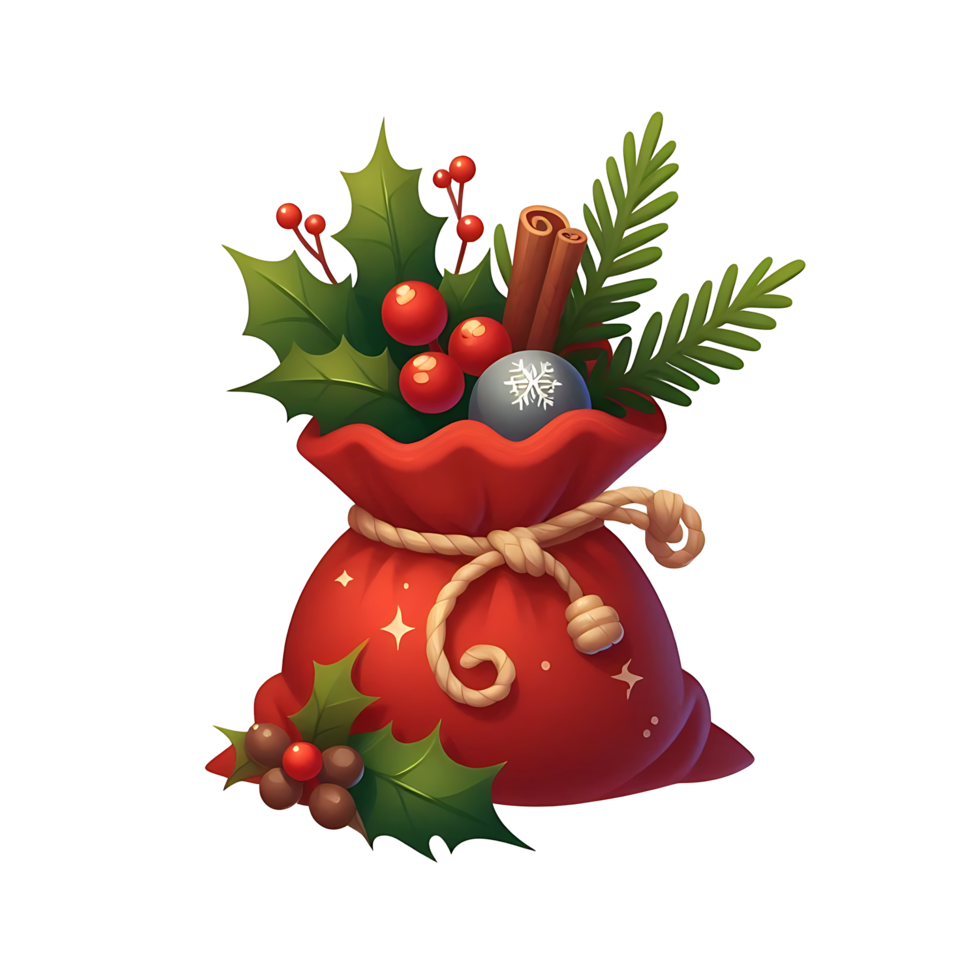 Realistic Christmas Sack Fill With Cranberries Fruits and ball png