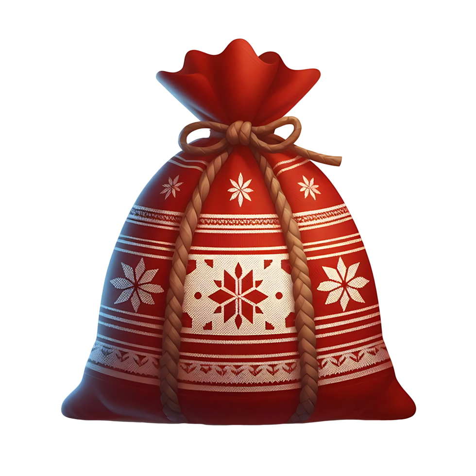Realistic Snowflakes Painted Christmas Sack Fill With Gifts and tie by a rope png