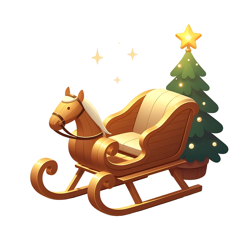 Realistic Beautiful Golden Color Christmas Sleight With Christmas Tree png