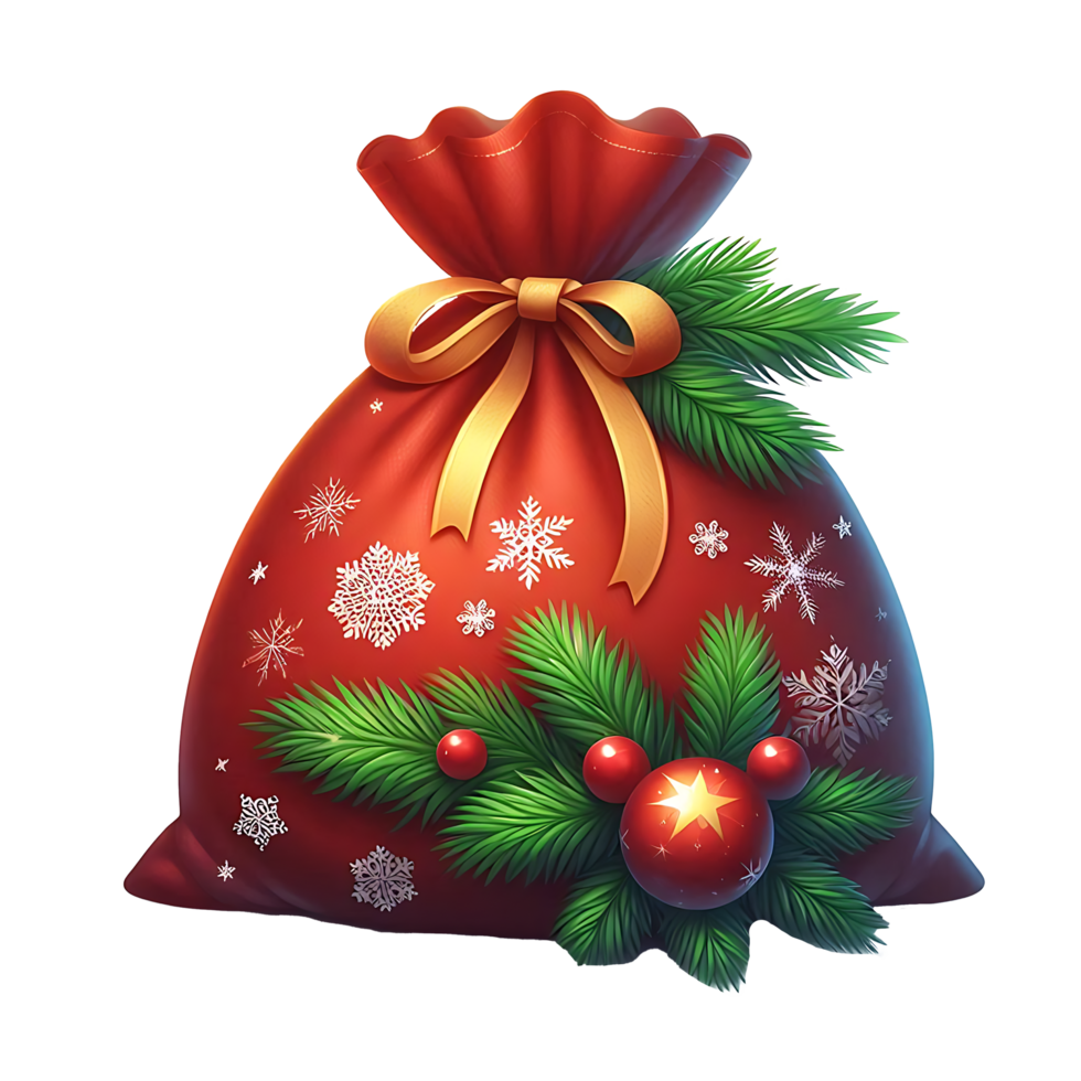 Realistic Christmas Sack Fill With Gifts and tie by a yellow ribbon png