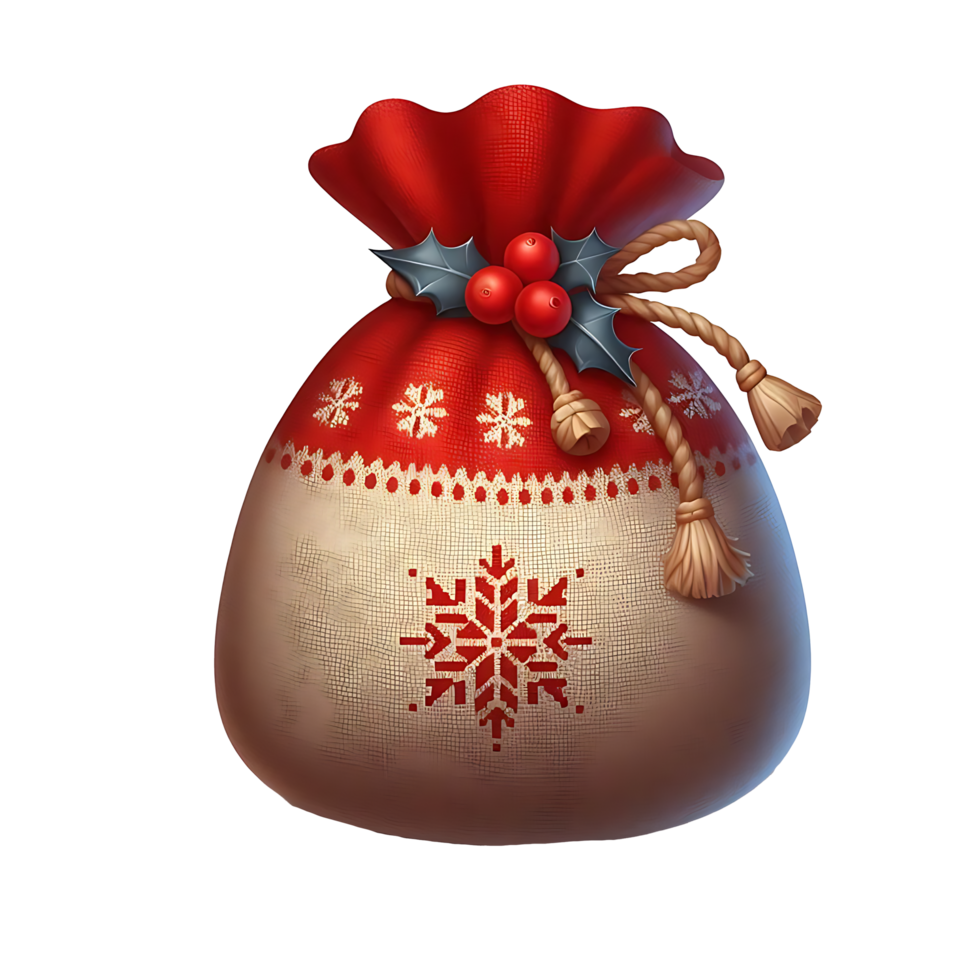 Realistic Christmas Sack With Cranberries and tye by a rope png
