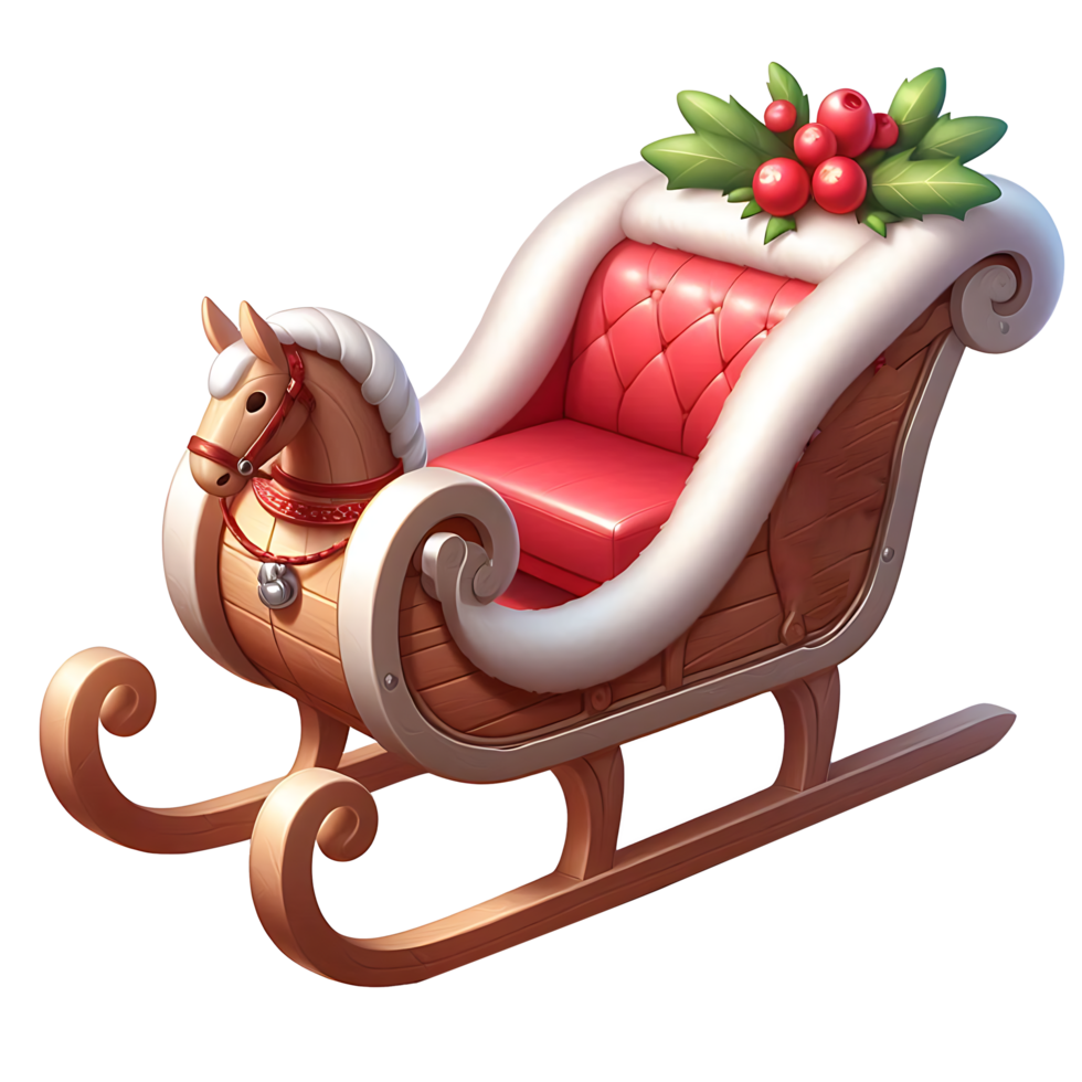 Realistic Beautiful Christmas Sleight With Cranberries and Hors Head png
