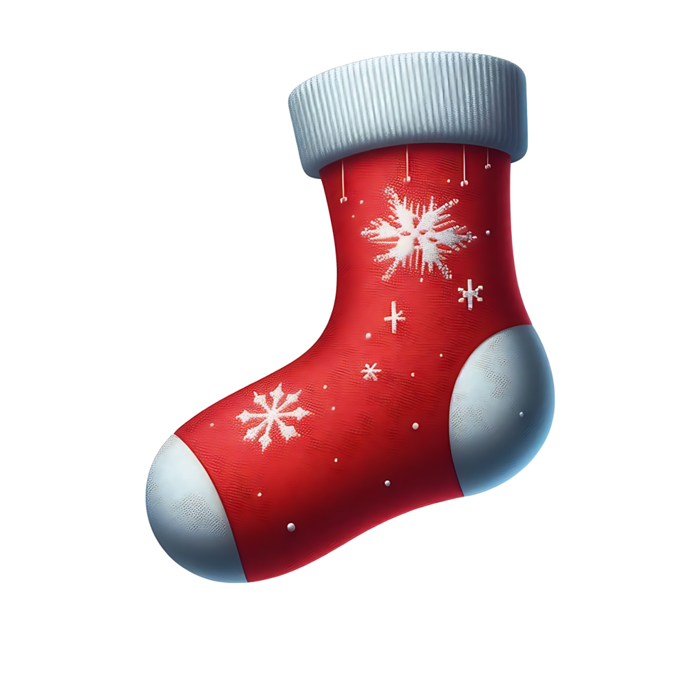 Beautiful Realistic Red and White Christmas Sock With White Snowflakes png