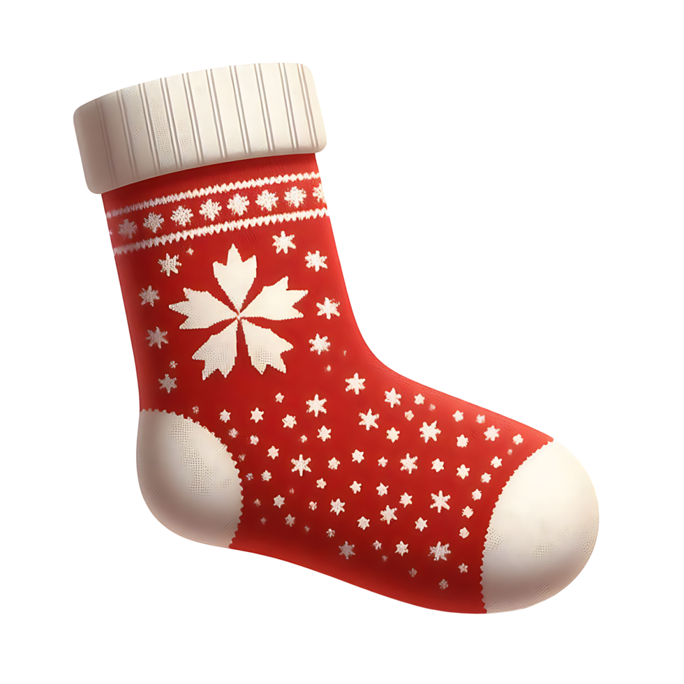 Beautiful Realistic Red White Christmas Sock With Snowflakes Painted on it png