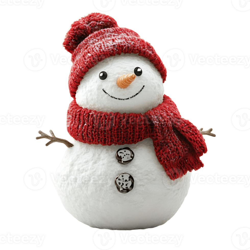 A cheerful snowman made of snow isolated on a transparent background png