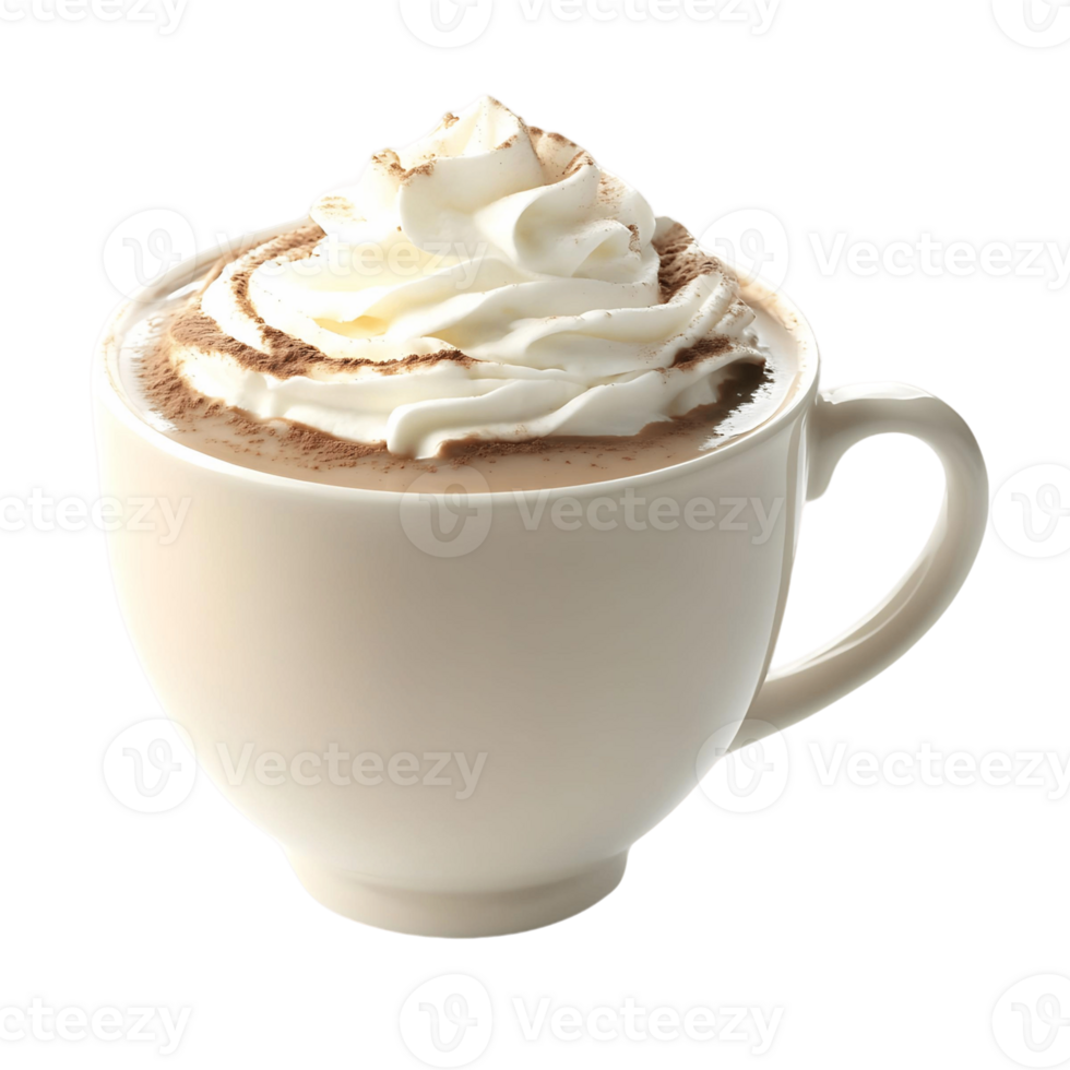 A cup of hot chocolate with whipped cream on top png