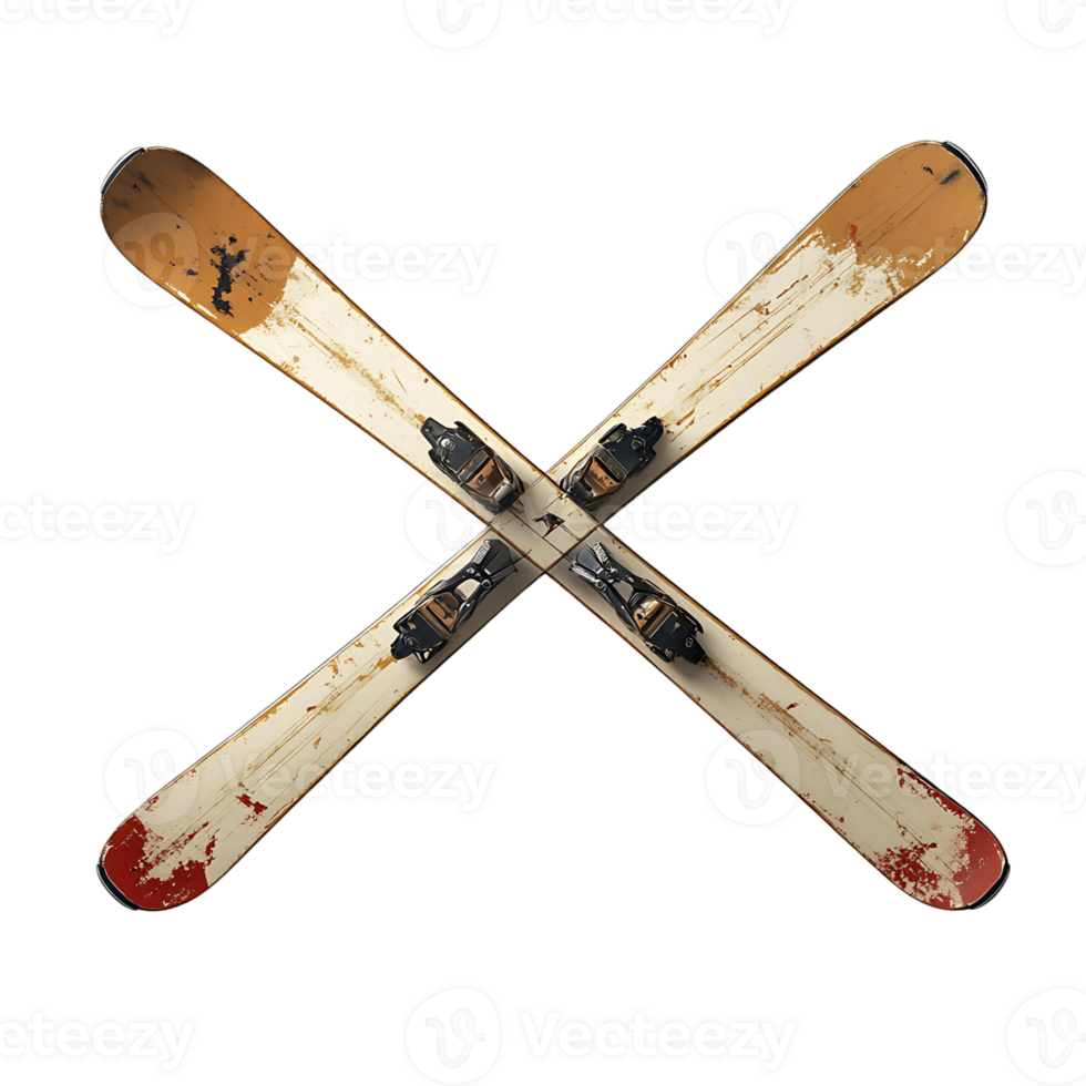 A pair of skis crossed over each other, isolated on a transparent background png