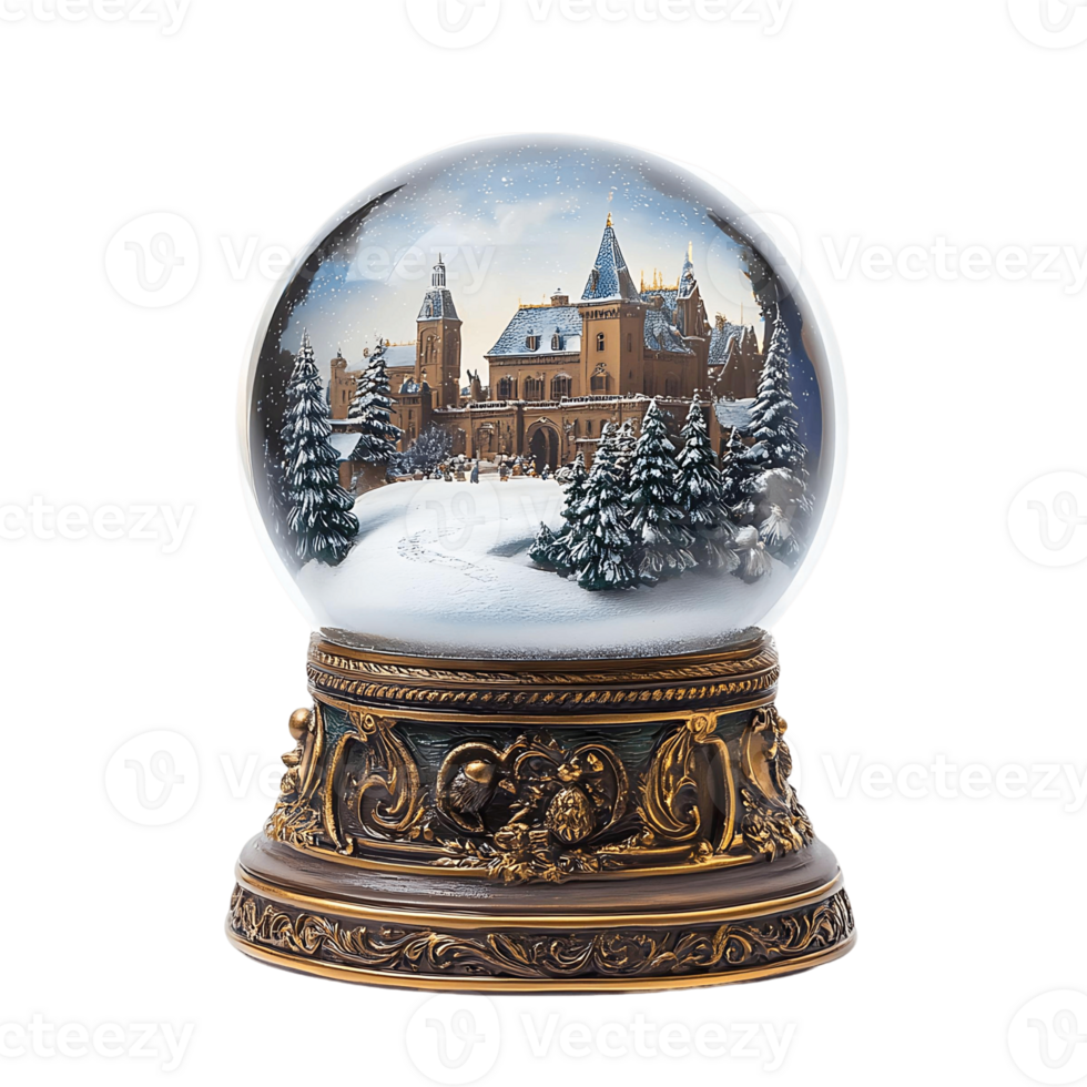 A snow globe with a winter scene inside isolated on a transparent background png