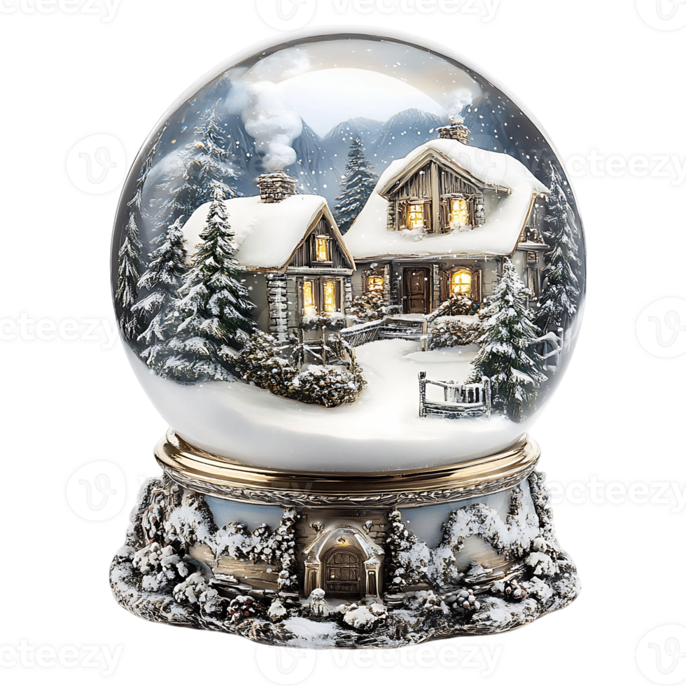 A snow globe with a winter scene inside isolated on a transparent background png