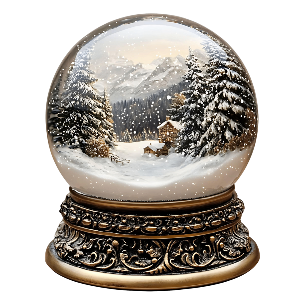 A snow globe with a winter scene inside isolated on a transparent background png