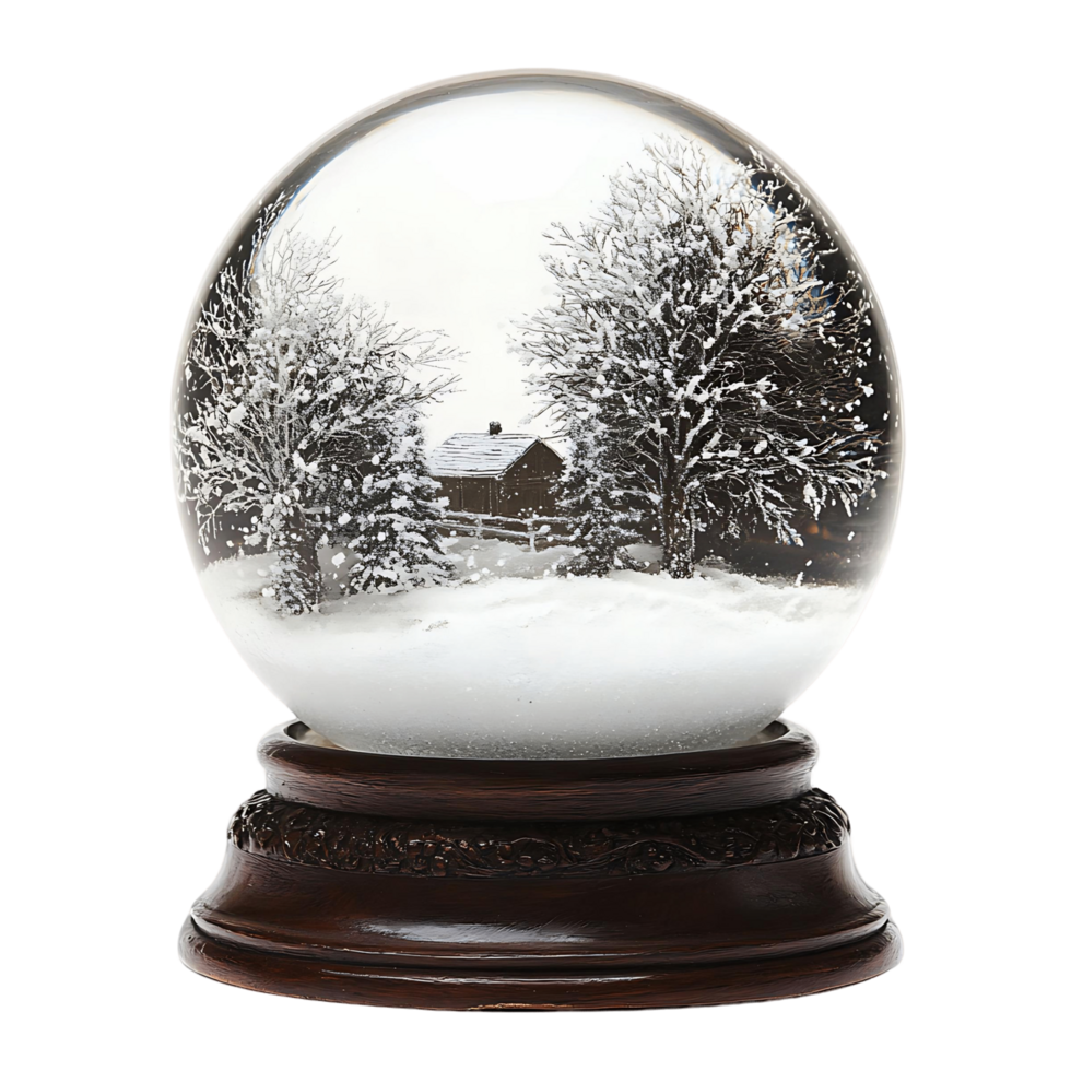 A snow globe with a winter scene inside isolated on a transparent background png