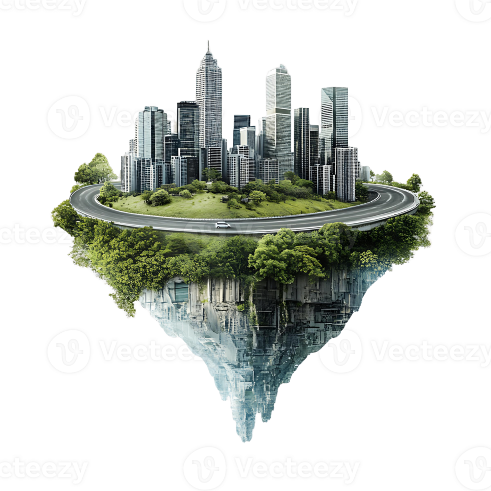 A city is shown in the middle of a mountain, with a road running through it png