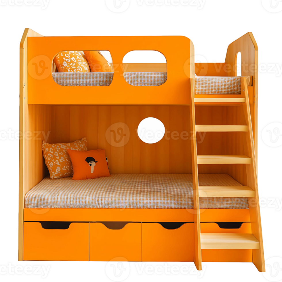 A bunk bed with a round window and a ladder png