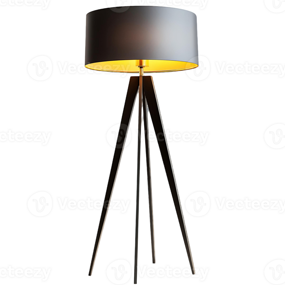 A black lamp with a yellow shade sits on a transparent background png