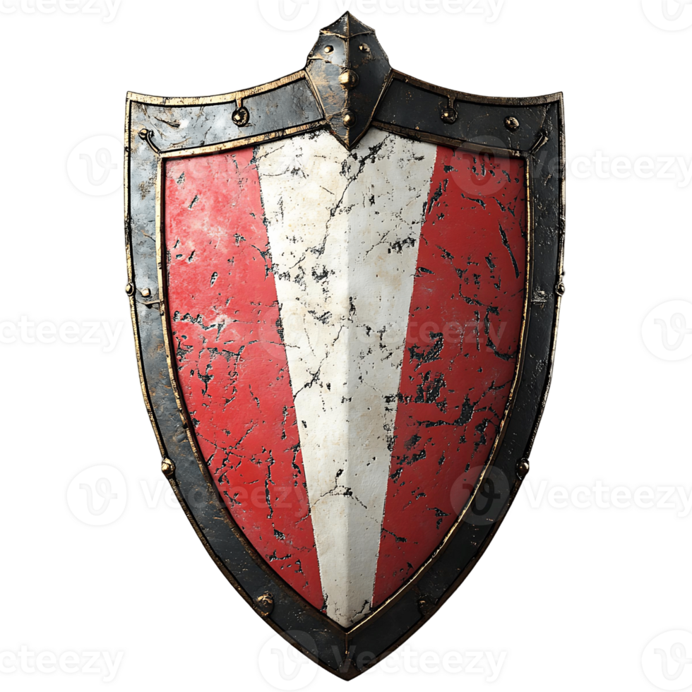 A red and white shield with a black border png