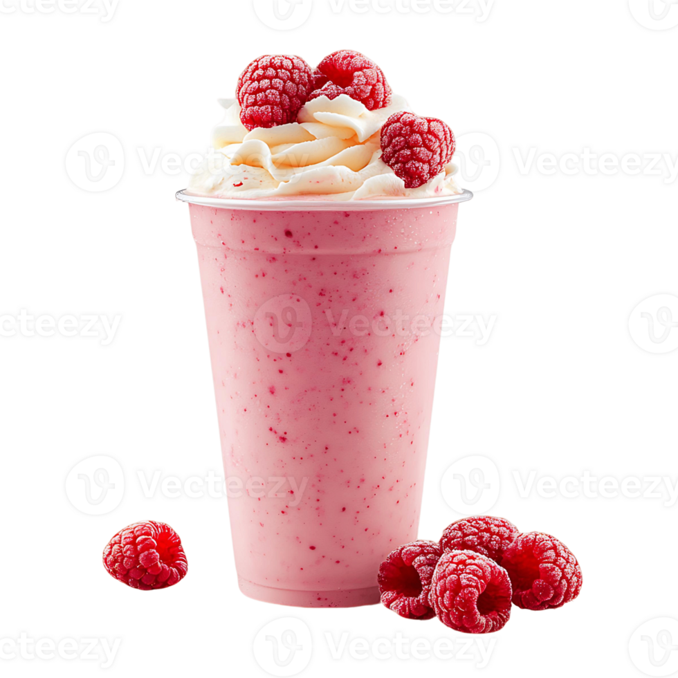 A pink drink with whipped cream and raspberries on top png