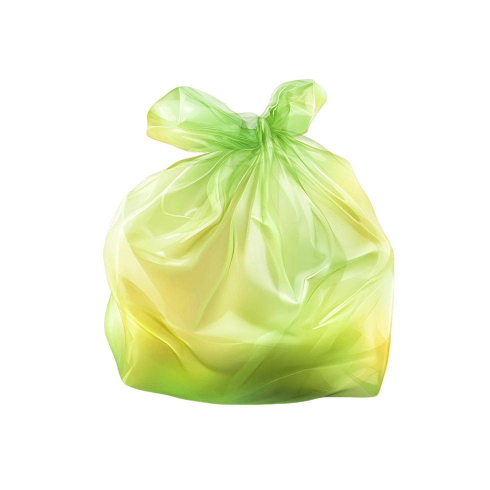 A green plastic bag with a green bow tied around it png