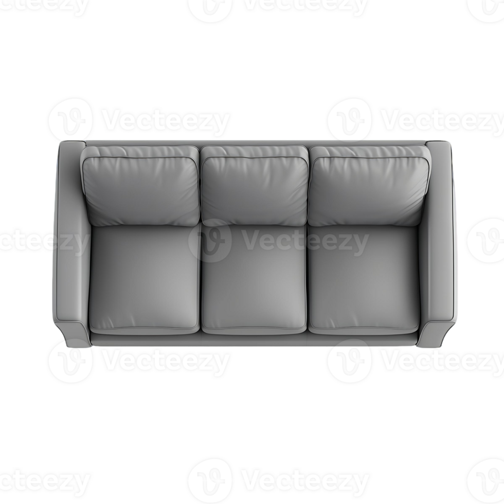 A gray couch with three cushions png