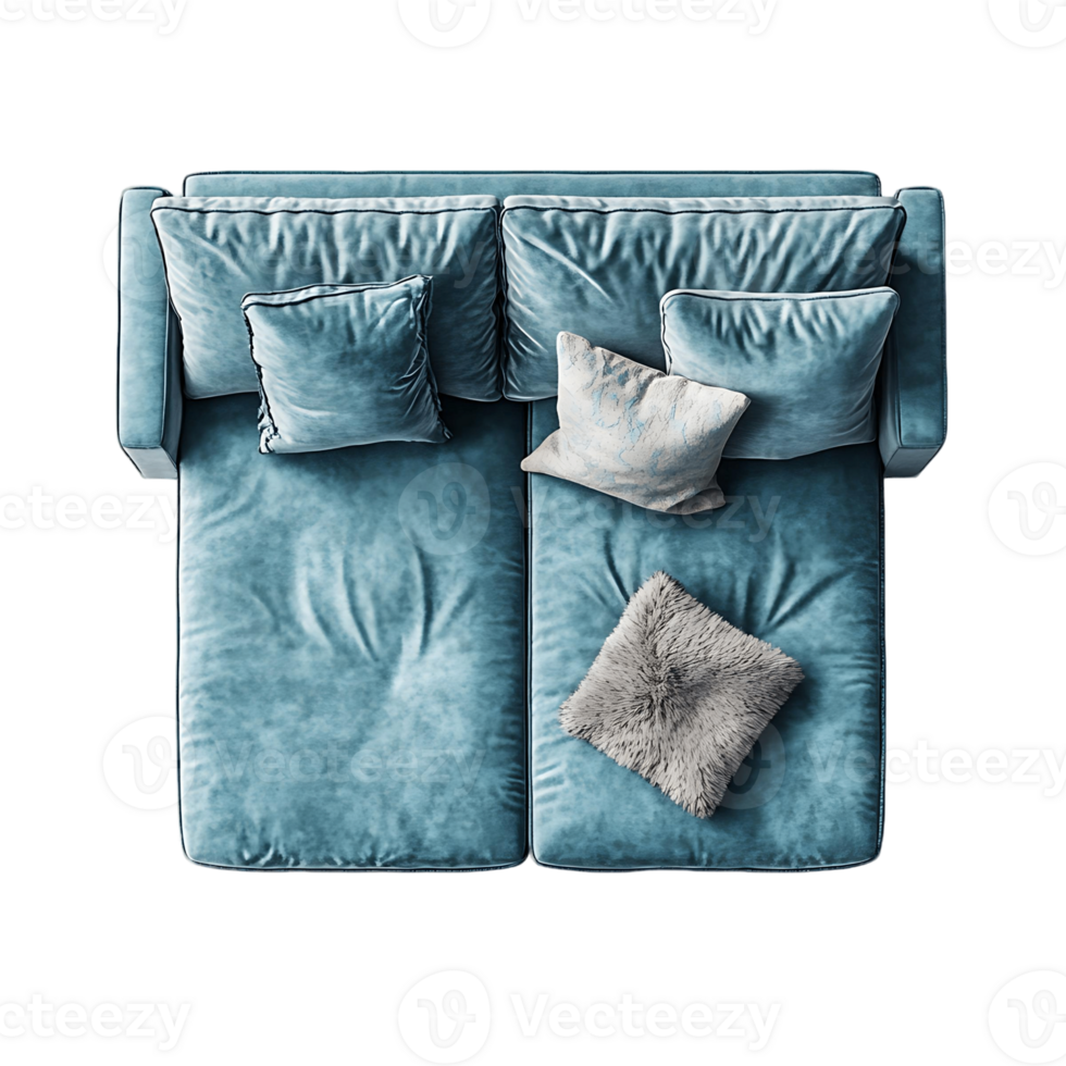 A blue couch with pillows on it png