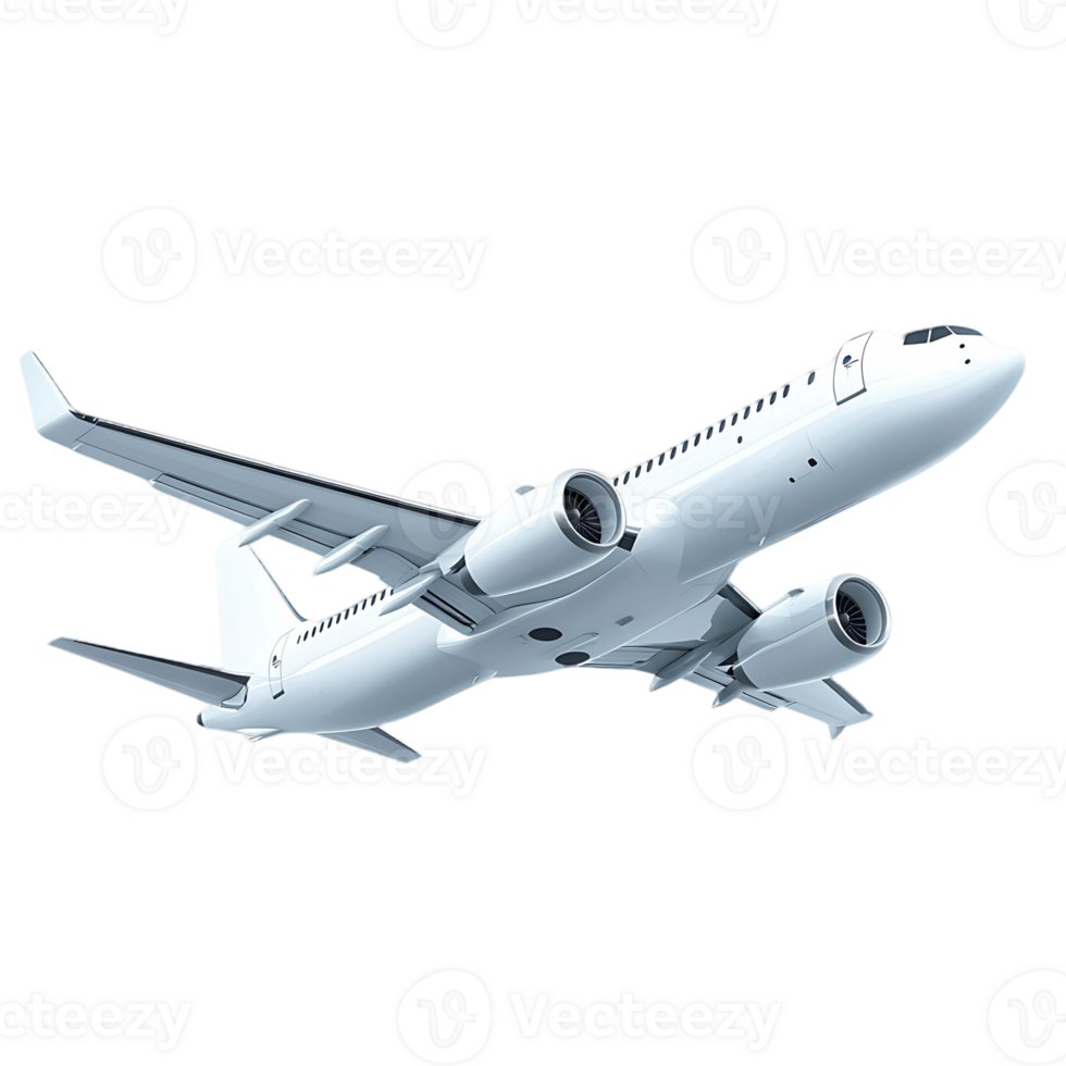 A white airplane is flying in the sky png