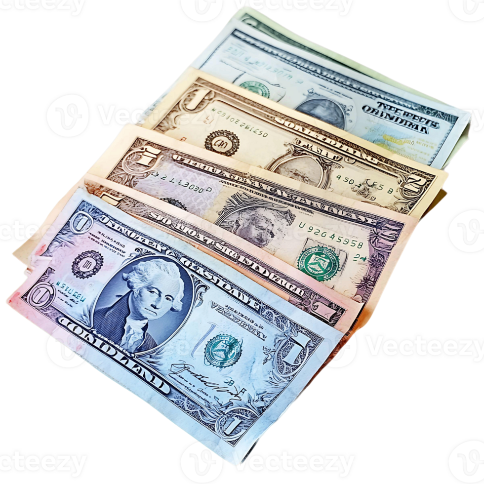 A stack of different colored US dollars png