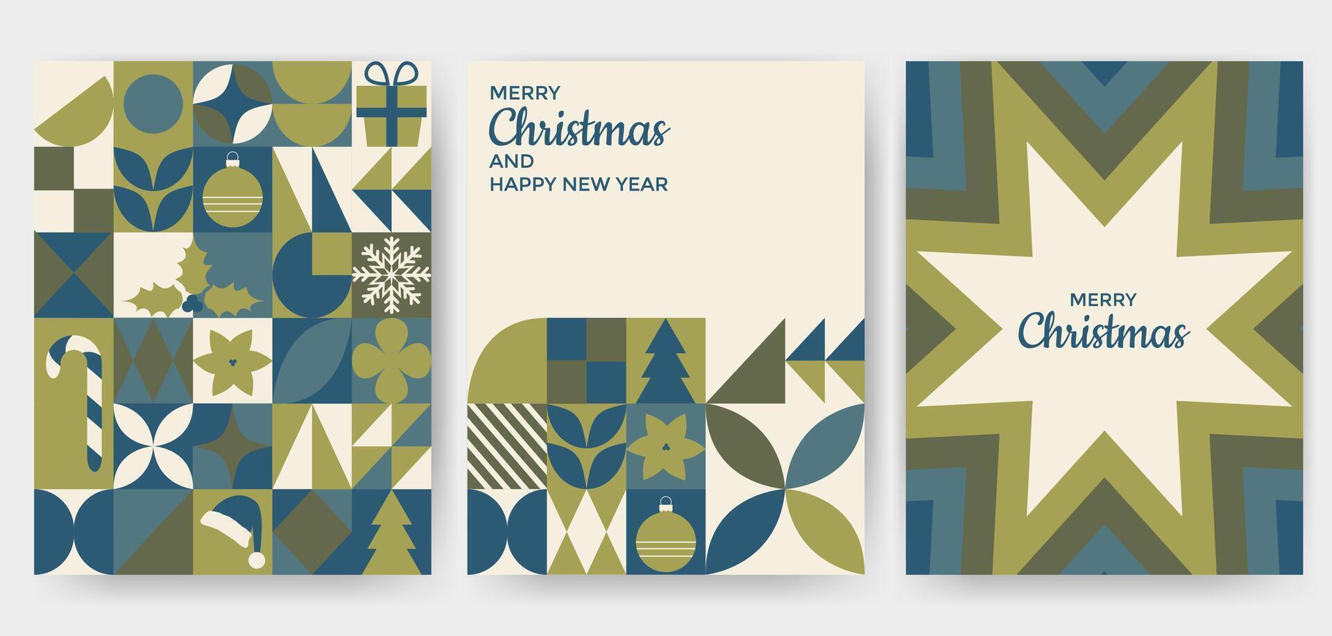 Set of Christmas greeting card in geometric style vector