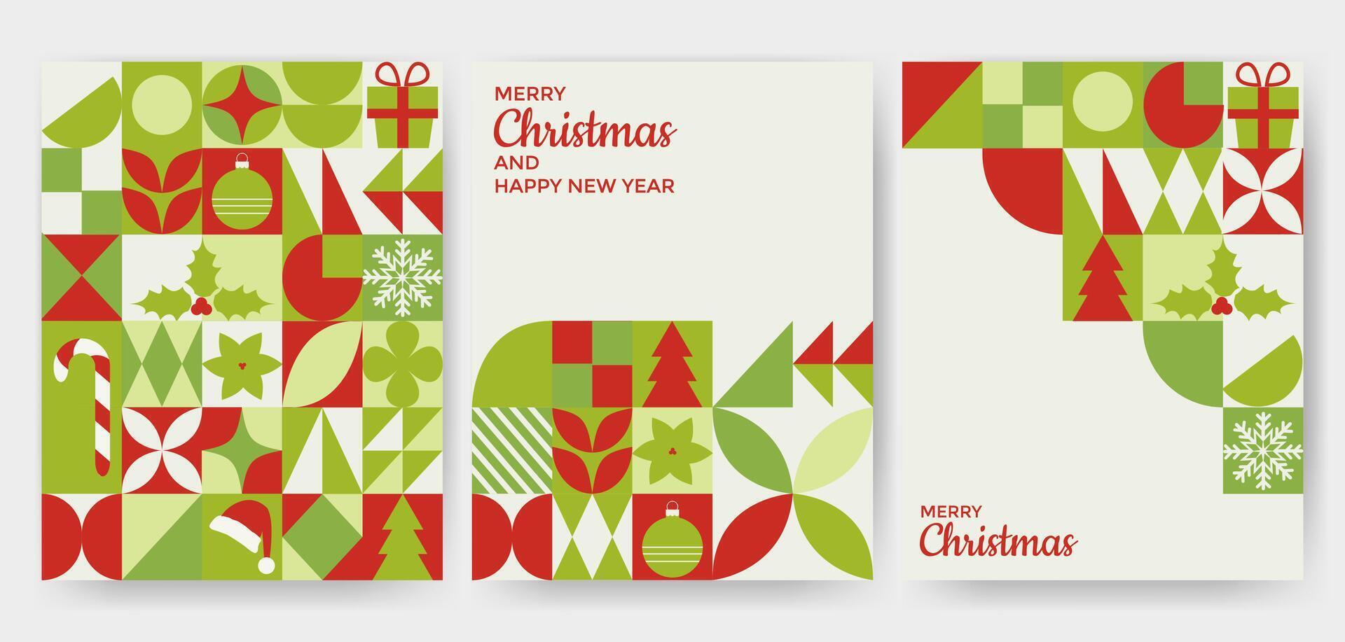 Set of Merry Christmas and new year background, banner, cover, poster design with modern minimalist style. vector
