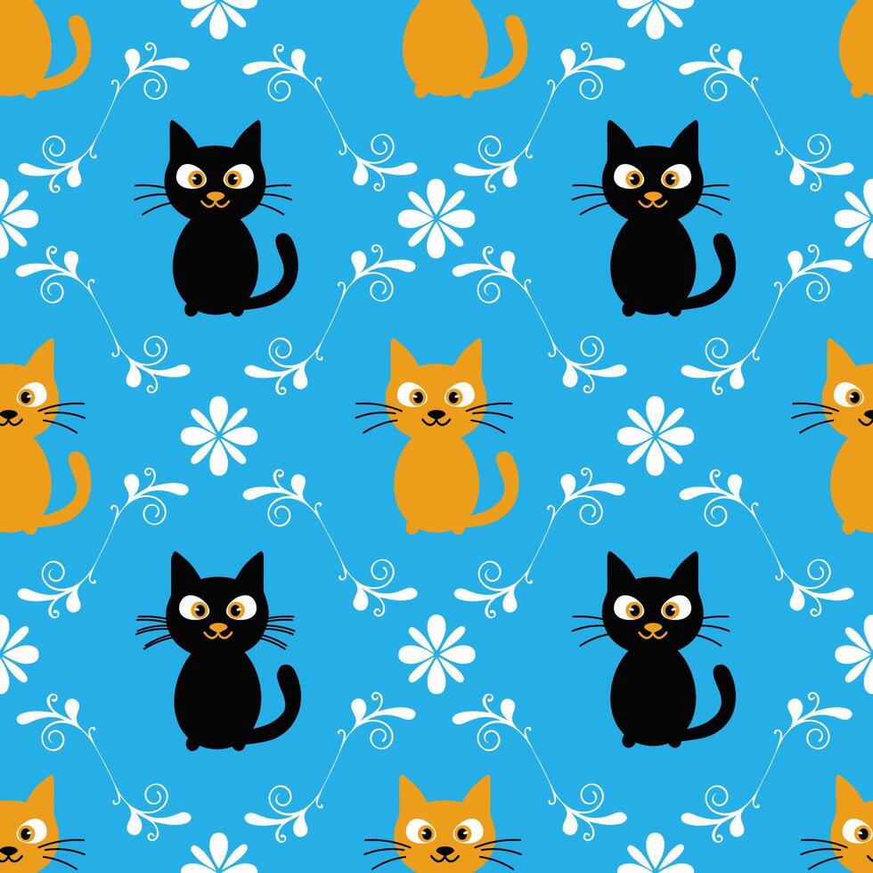 funny cats with ornaments on a blue background vector
