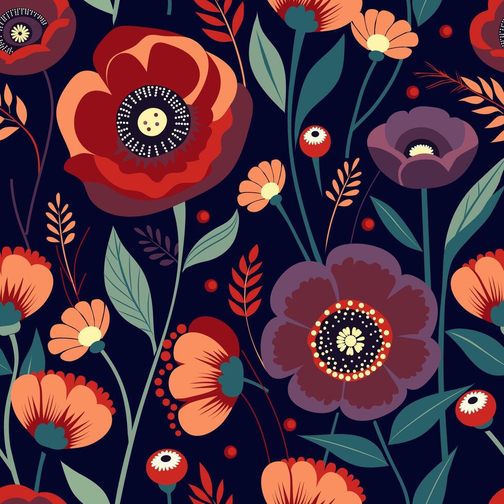 bright red poppies on a dark background vector