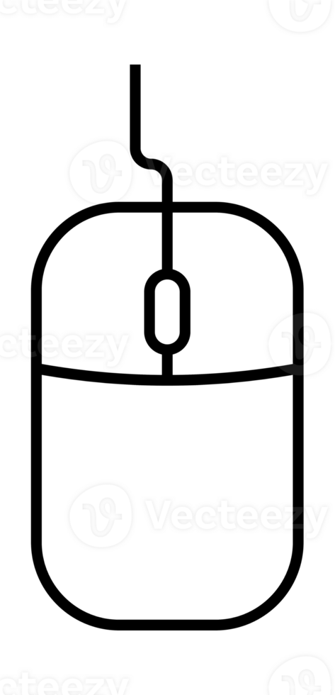 Computer mouse with scroll wheel and wire connecting to computer png