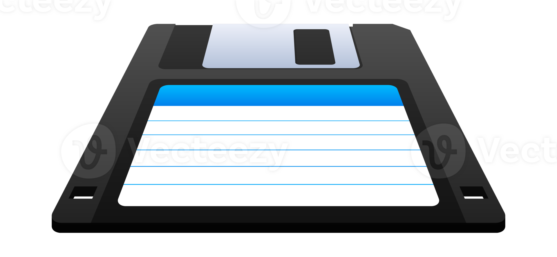 Black floppy disk showing storage capacity and sliding metal cover png