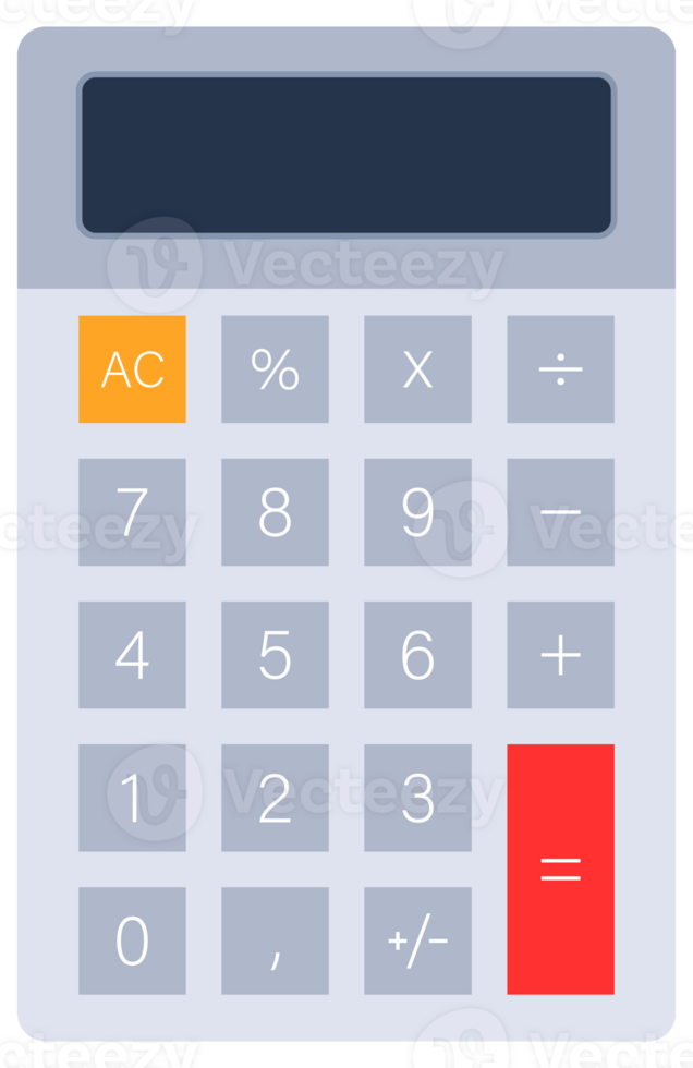 Gray calculator displaying calculating functions and numbers png