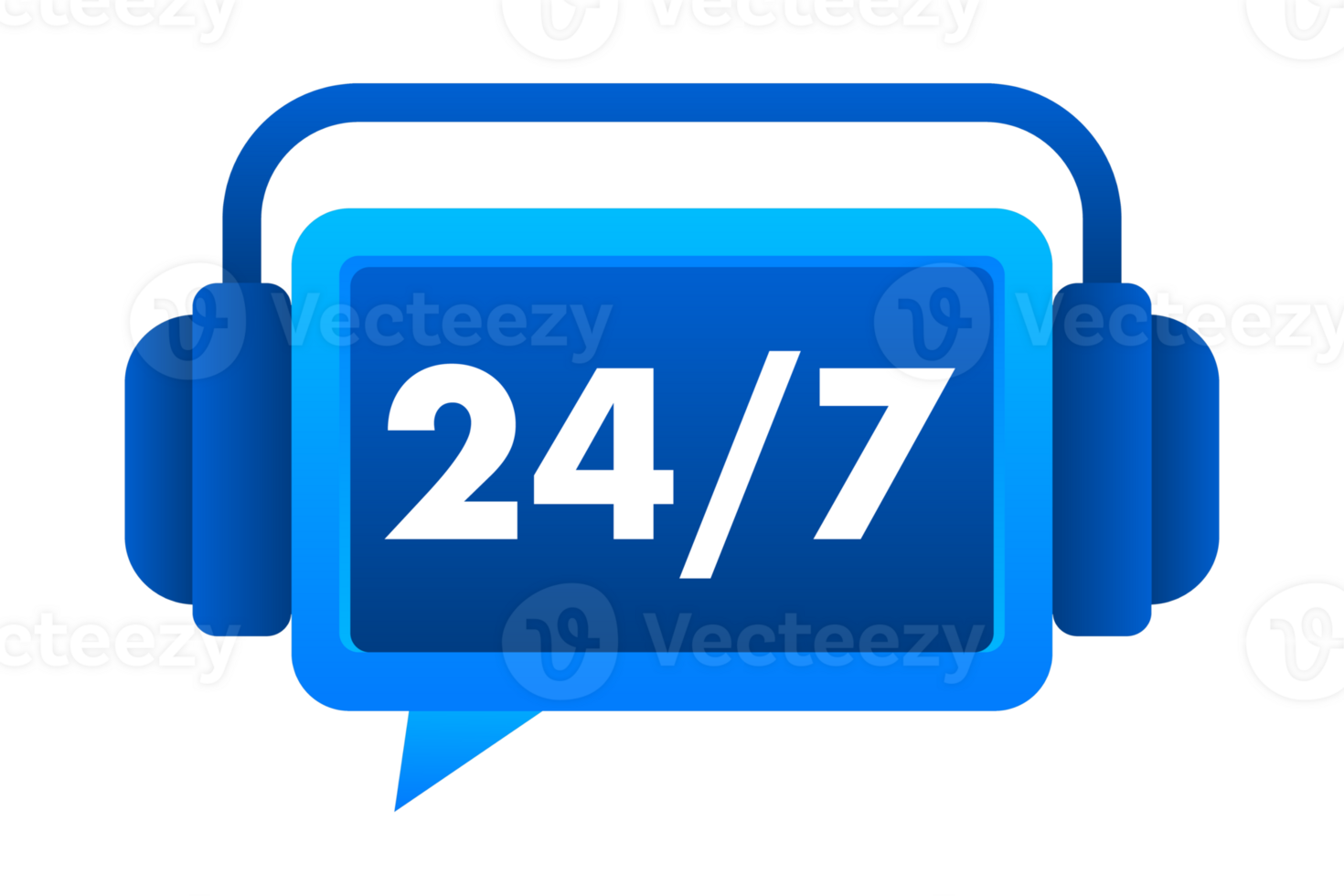 Headphones framing a 247 sign suggesting constant availability and support png