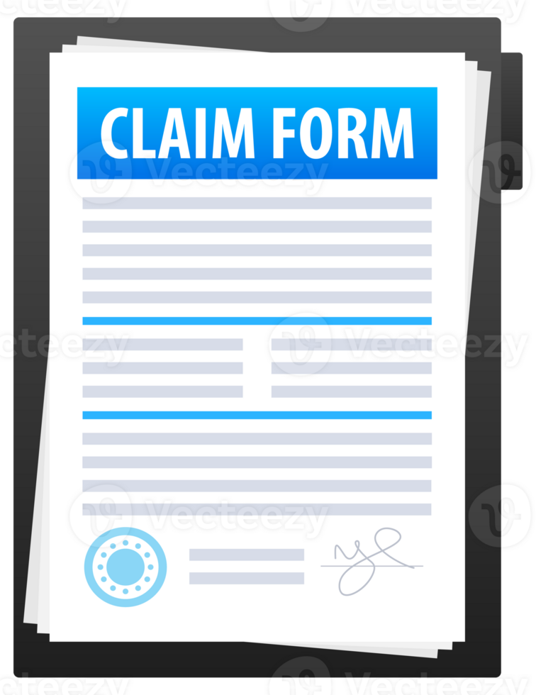 Claim form with signature and stamp on clipboard png
