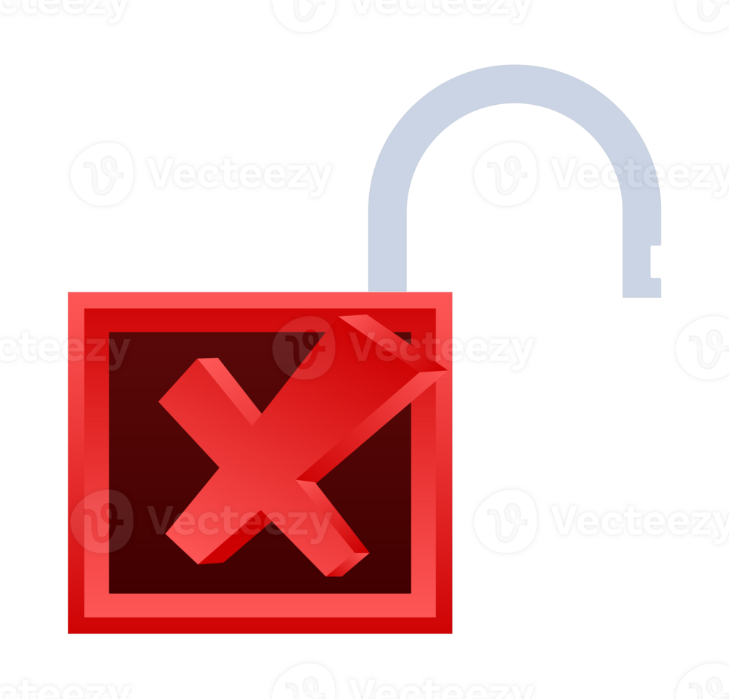 Red padlock icon showing negative symbol and open shackle png