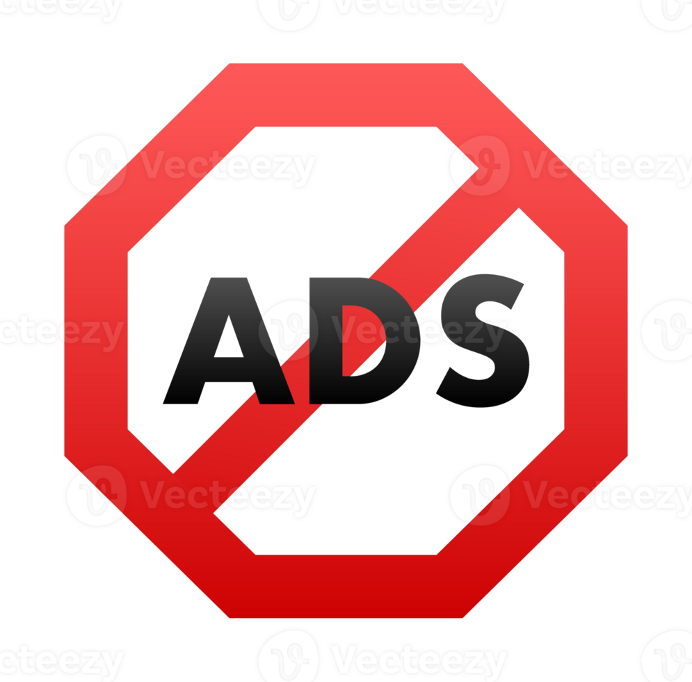 Red octagon stop sign crossing out the word ads representing ad blocker png