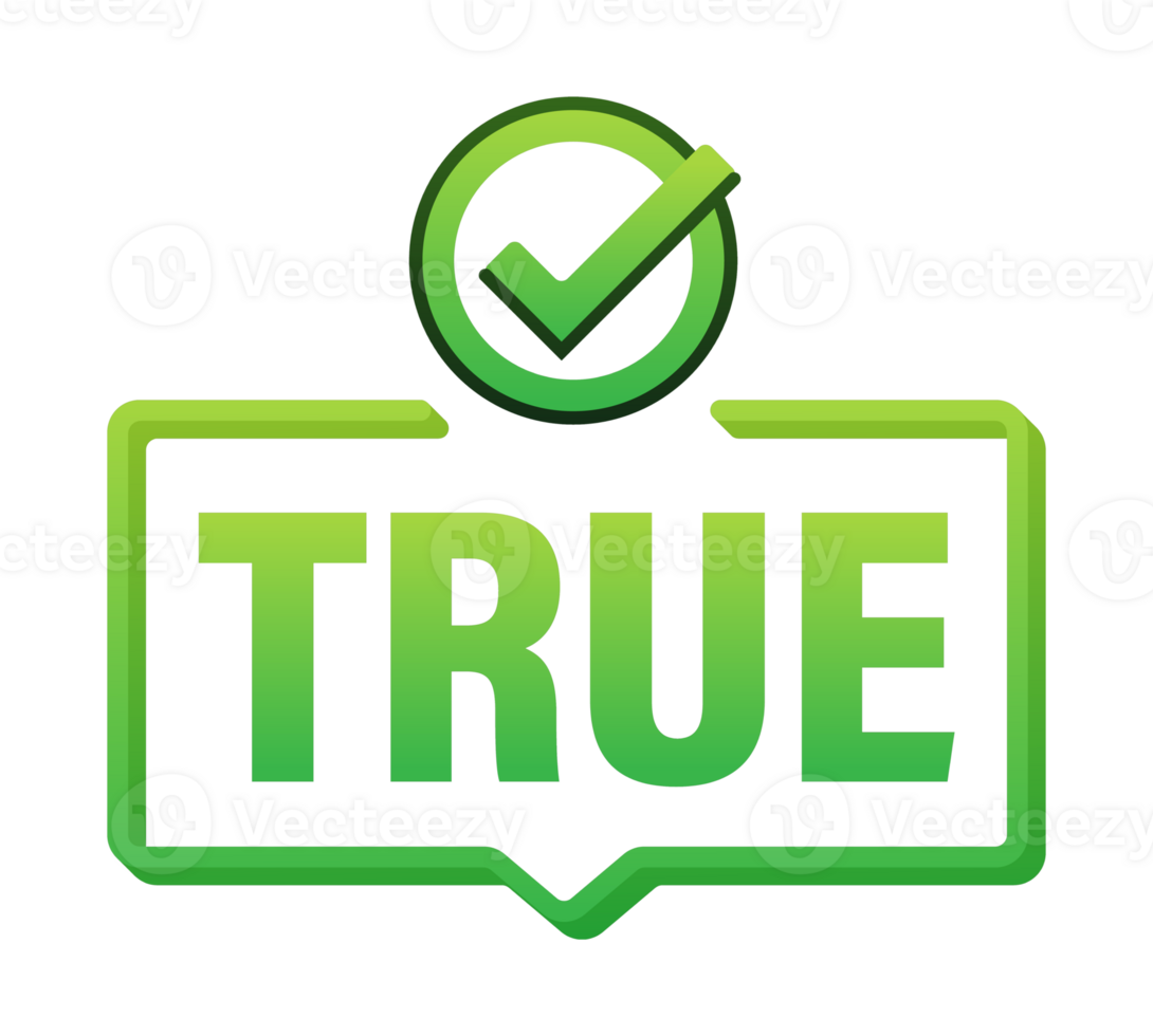 True speech bubble with green check mark icon confirming validity png