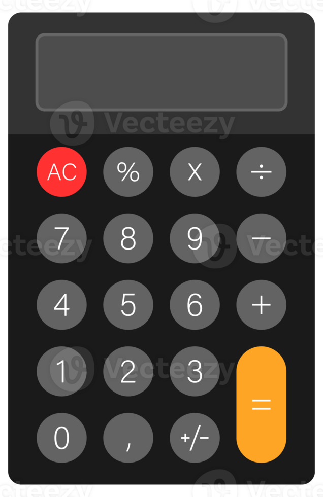Modern calculator performing calculations with empty display png