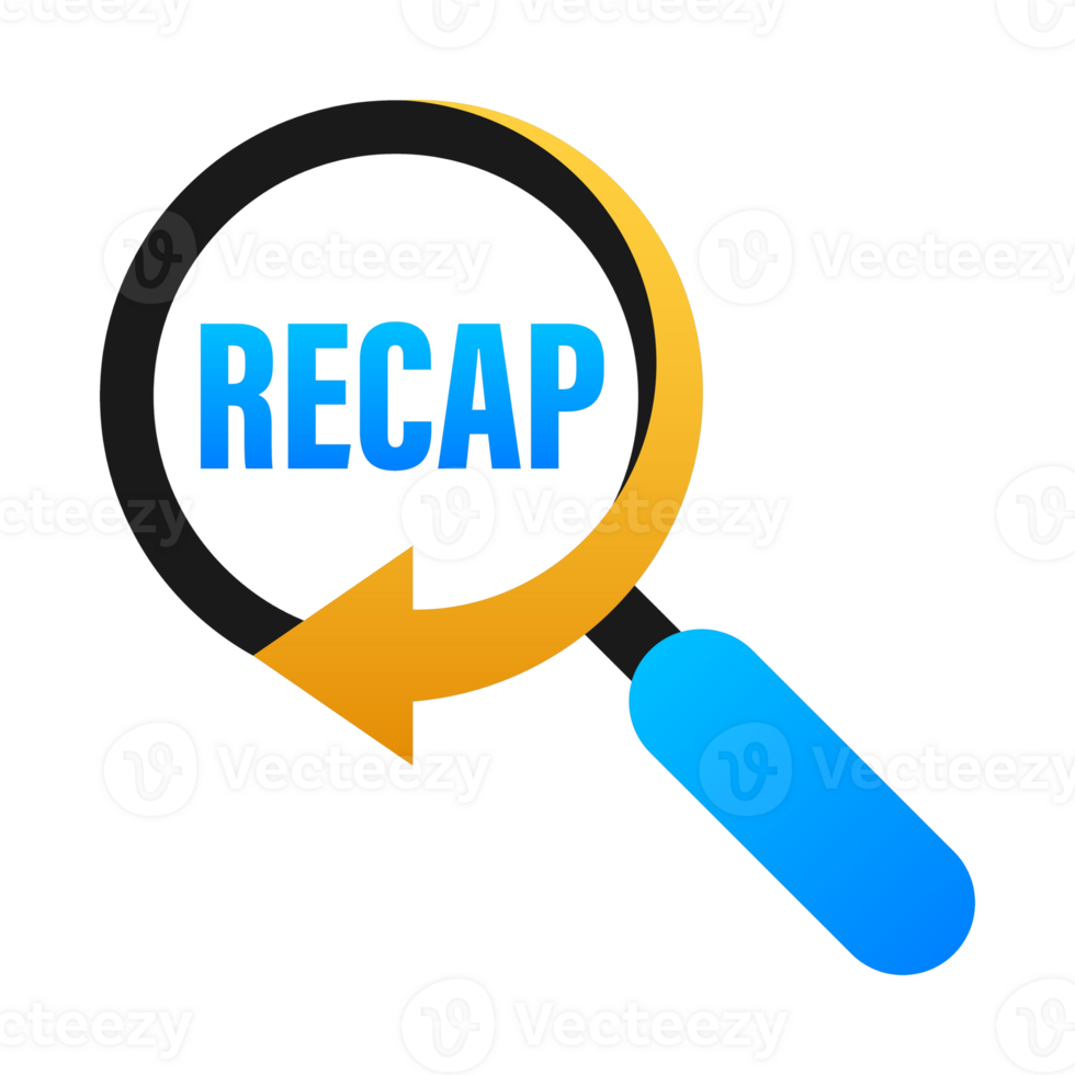 Magnifying glass showing recap word with circular arrow indicating repetition png