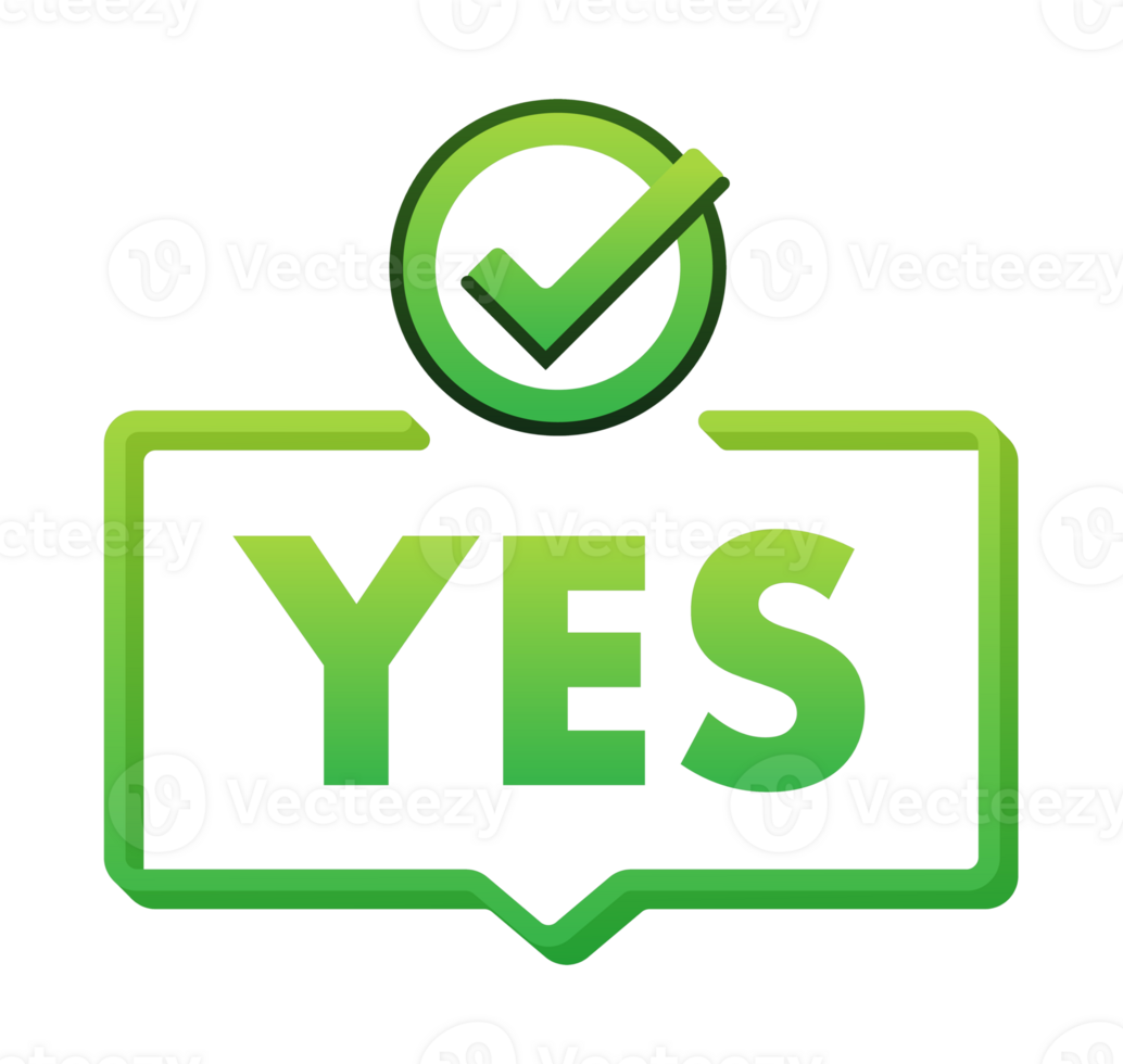 Green yes speech bubble communicating positive answer with check mark png
