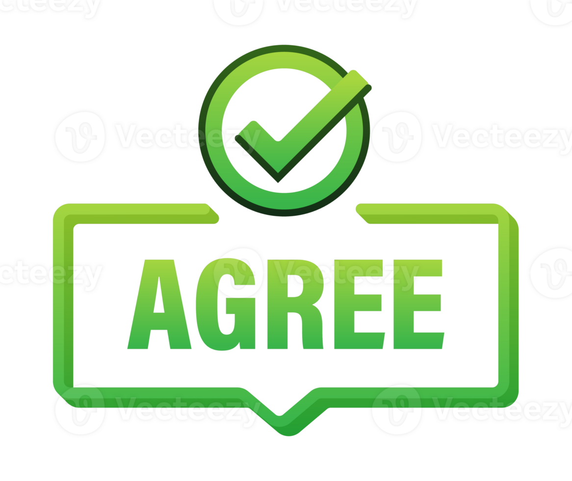 Green agree button showing check mark confirming agreement png